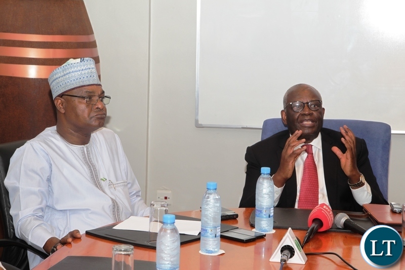 Commonwealth Special envoy to Zambia Professor Ibrahim Gambari flanked by Nigerian High Commissioner to Zambia Sifamu Inu Umoru Momoh stressing a point during a press conference held at State House
