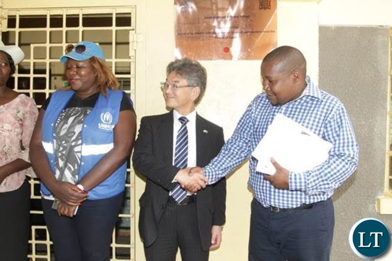 Japan’s Ambassador to Zambia, H.E. Hidenobu Sobashima during the Donation
