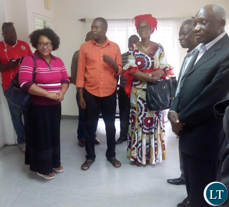 ADD leader Charles Milup, Mike Mulongoti and Sylvia Masebo at CfB Medical Centre