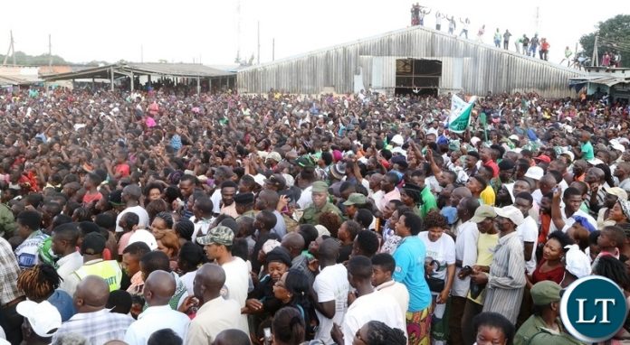 People of Chifubu Constituency listens to President Edgar Lunguat Chifubu market during his two days working visit