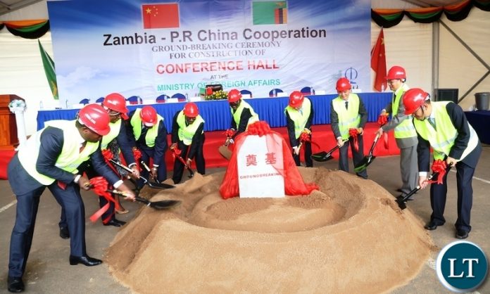 Minister of Foreign Affairs Joe Malanji (l) with his term and outgoing Chinese Ambassador Yang Youming (r) ground breaking for the construction of Conference hall at Foreign Affairs Minister of Foreign Affairs Joe Malanji (l) with his term and outgoing Chinese Ambassador Yang Youming (r) ground breaking for the construction of Conference hall at Foreign Affairs