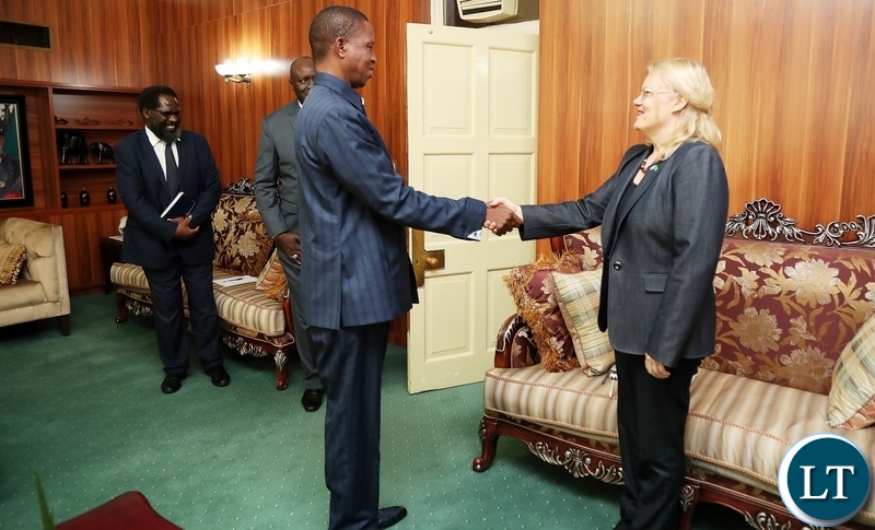 Find herewith pictures for your possible use. President Edgar Lungu with United Nations Coordinator in Zambia who is also United Nations Development Programme (UNDP) Resident Representative Ms Janet Rogan when she paid a courtesy call on the Head of State at State House on Wednesday, 4th April, 2018. Pictures by Eddie Mwanaleza
