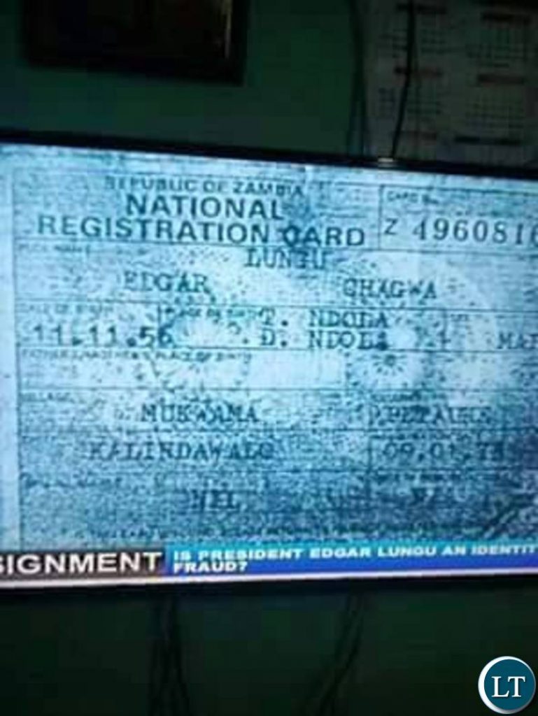 An image of an NRC purportedly belonging to the 'real' Edgar Lungu