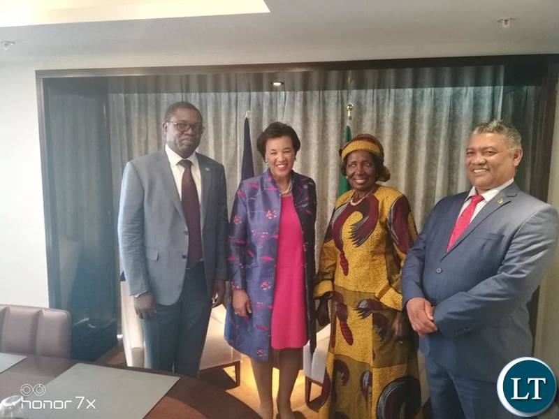 Commonwealth Secretary General Patricia Scotland with the Zambian delegation led by Vice President Inonge Wina