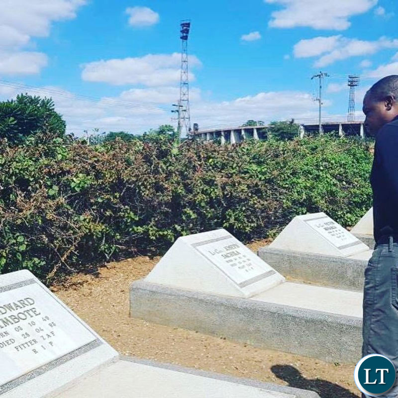 Kalusha Bwalya paying his respects to his fallen colleagues at Heroes Stadium