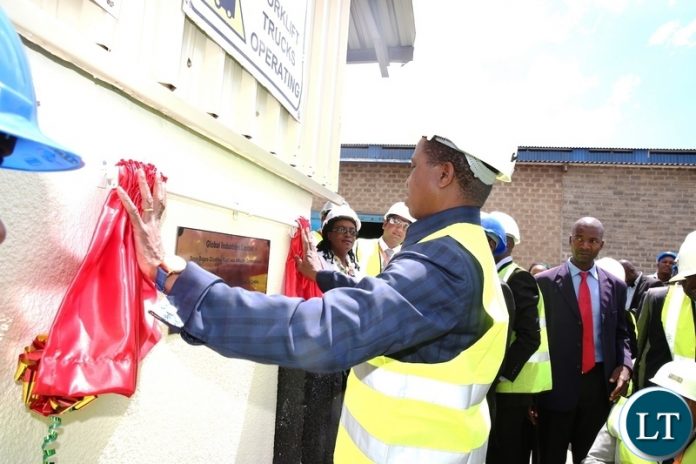 President Edgar Chagwa  Lungu unveiling a plaque during the Commissioning of the Global Industries  Limited Soya Beans Crushing Plant  in Ndola on Friday, April 20,2018 -Pictures by THOMAS NSAMA President Edgar Chagwa  Lungu unveiling a plaque during the Commissioning of the Global Industries  Limited Soya Beans Crushing Plant  in Ndola on Friday, April 20,2018 -Pictures by THOMAS NSAMA