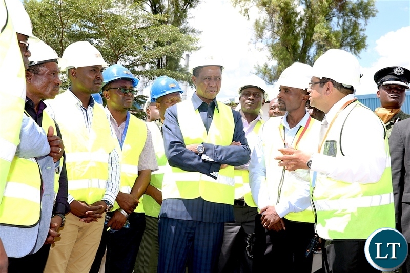 President Edgar Chagwa  Lungu unveiling a plaque during the Commissioning of the Global Industries  Limited Soya Beans Crushing Plant  in Ndola on Friday, April 20,2018 -Pictures by THOMAS NSAMA