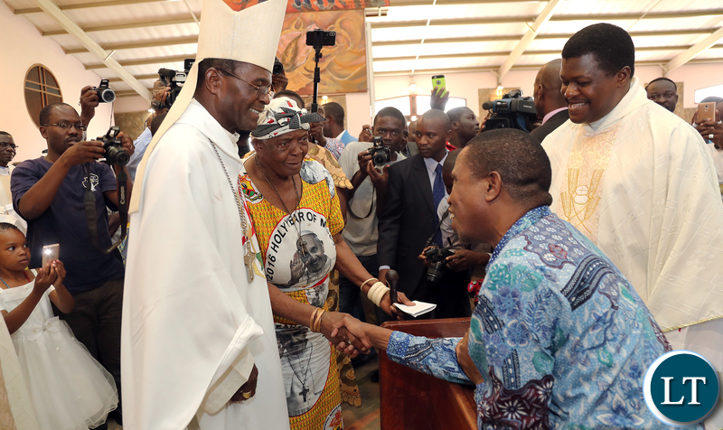 President Edgar Lungu greets Bishop Mpundu Mother