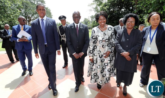 President Edgar Lungu with Vice President Mrs Inonge Wina and Comissioners pf the Electoral Commission of Zambia 08I6846