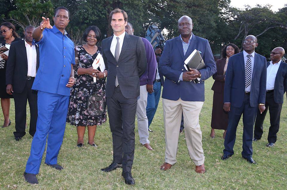 Roger Federer with President Lungu at State House on Sunday