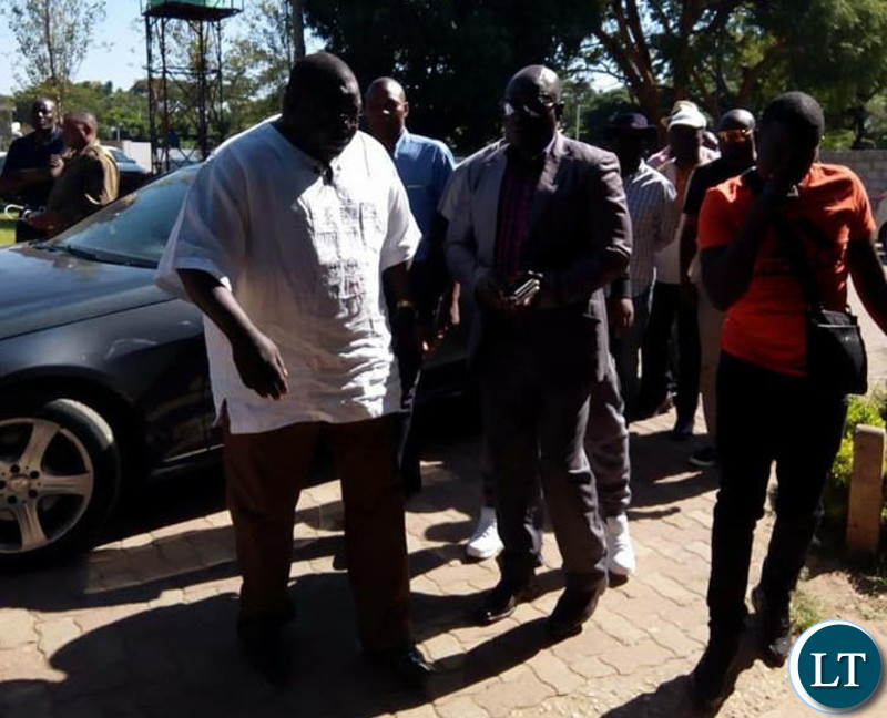 Mwanba accompanied by his father Chishimba Kambwili and his lawyer Christopher Mundia and other NDC officials.