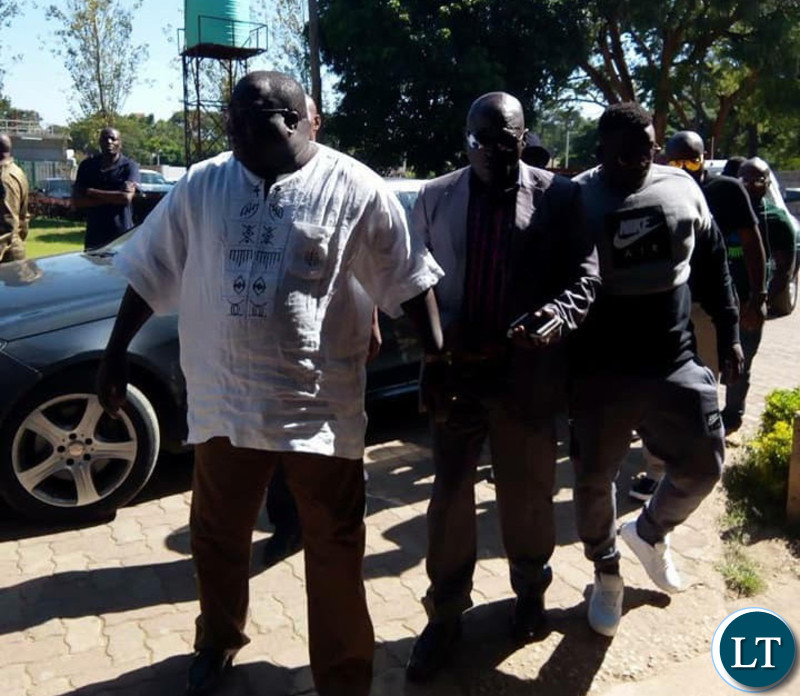 Mwanba accompanied by his father Chishimba Kambwili and his lawyer Christopher Mundia and other NDC officials.