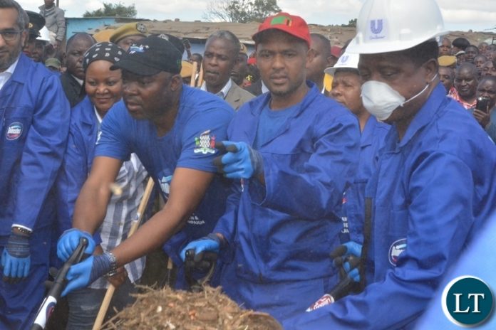 President Edgar Lungu with Lusaka Province Minister,Bowman Lusambo(r) and Minister of Local Government,Vincent Mwale(m) at the re-launch keep Zambia clean Campaign at Soweto market President Edgar Lungu with Lusaka Province Minister,Bowman Lusambo(r) and Minister of Local Government,Vincent Mwale(m) at the re-launch keep Zambia clean Campaign at Soweto market