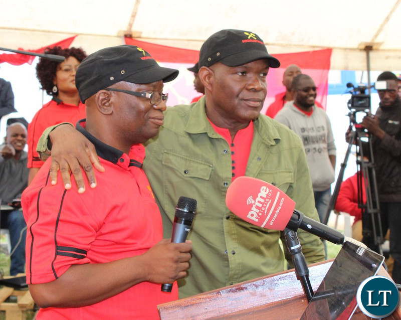 Socialist Party general secretary, Cosmas Musumali and the party’s 2021 presidential candidate and deputy general secretary, Fred M’membe,