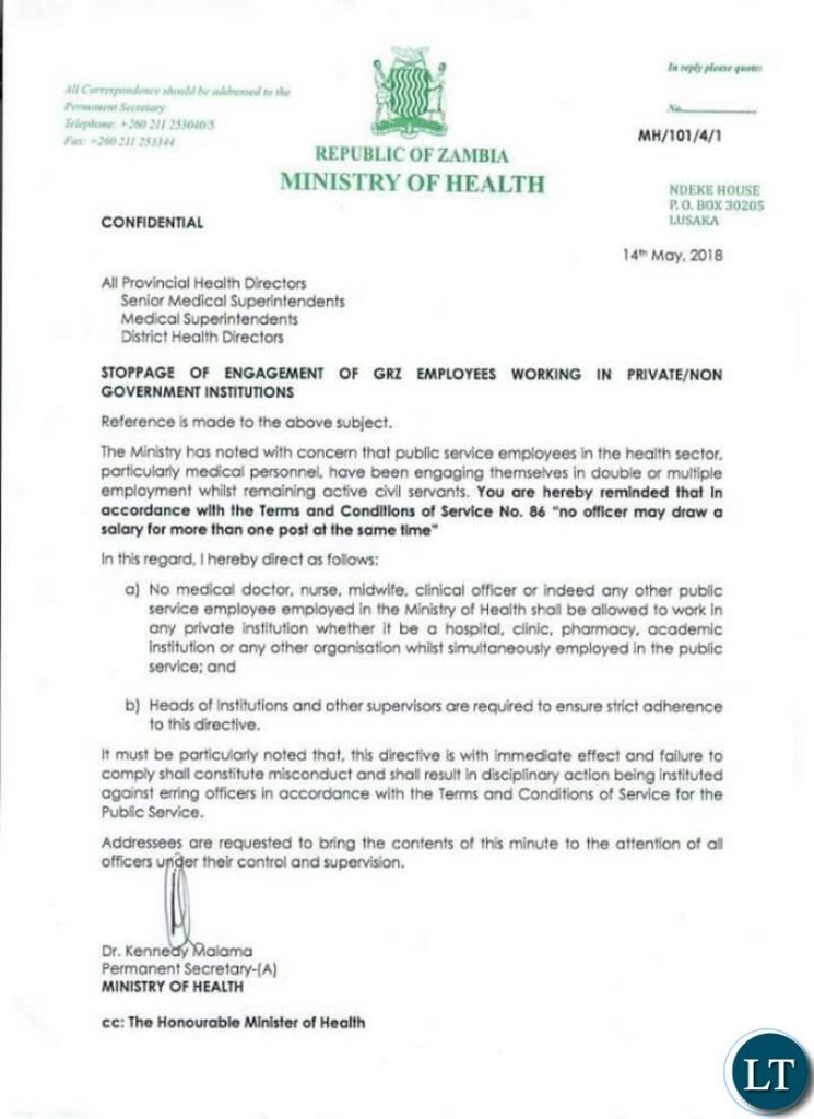 Ministry of Health circular
