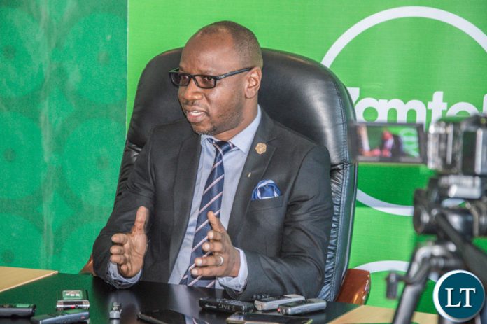 Mr. Kennedy Mambwe stresses a point during a media briefing at Zamtel House on Wednesday, May 23rd 2018