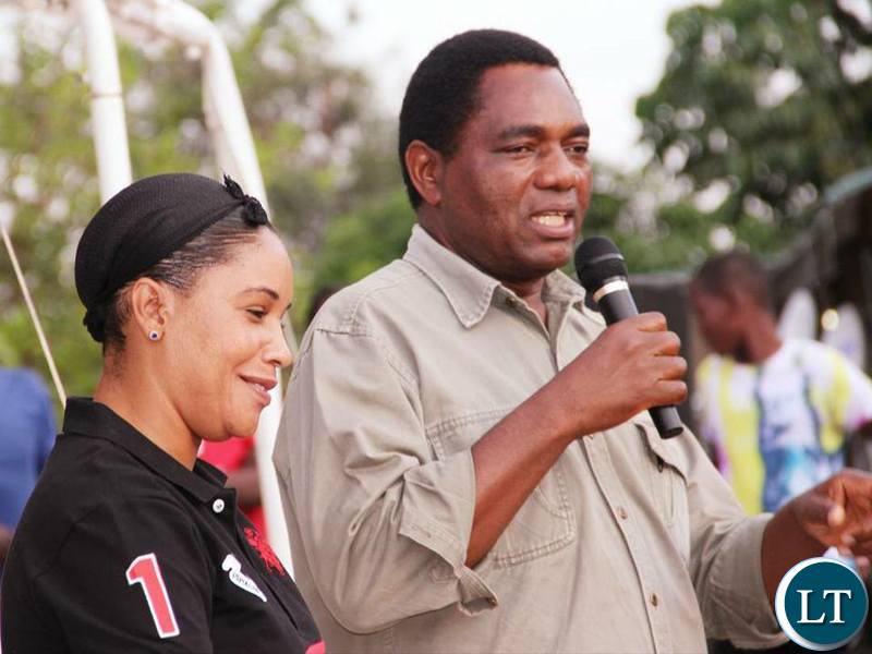UPND leader Hakainde Hichilema in Chilanga Compaigning with UPND candidate Ms Musonda