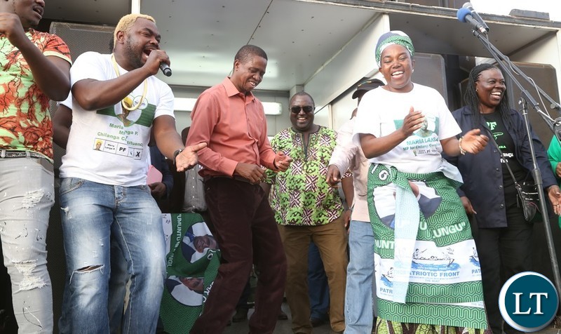President Edgar Lungu, Chilanga Constituency PF Candidate Maria Langa and General kanene during a rally at Chinjanja Primary School to campaign for PF candidate Maria Langa in Chilanga Constituency yesterday 02-06-2018. Picture by ROYD SIBAJENE/ZANIS