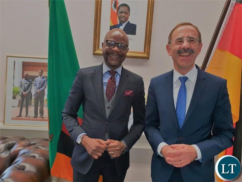 Ambassador Anthony Mukwita is flanked by Alois Schneider, Heike Porksen and Christoph Ritz. Picture courtesy of the Embassy of Zambia in Berlin, Germany.