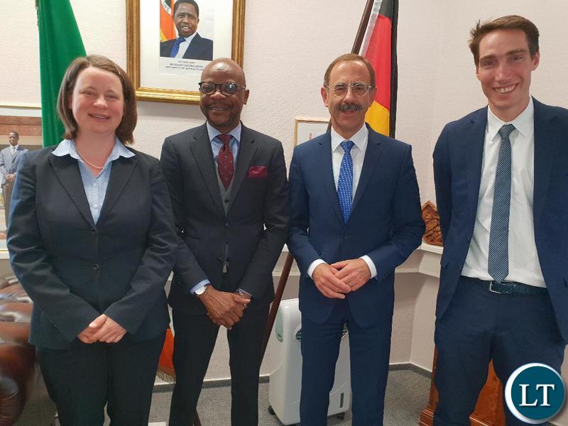 Ambassador Anthony Mukwita is flanked by Alois Schneider, Heike Porksen and Christoph Ritz. Picture courtesy of the Embassy of Zambia in Berlin, Germany.
