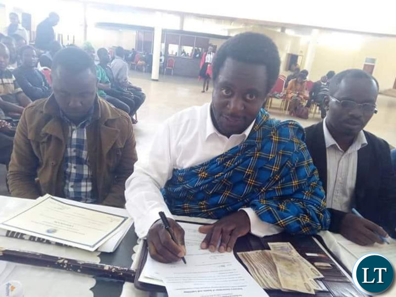 Savior Chishimba during his filing in of his nomination papers at Civics Centre