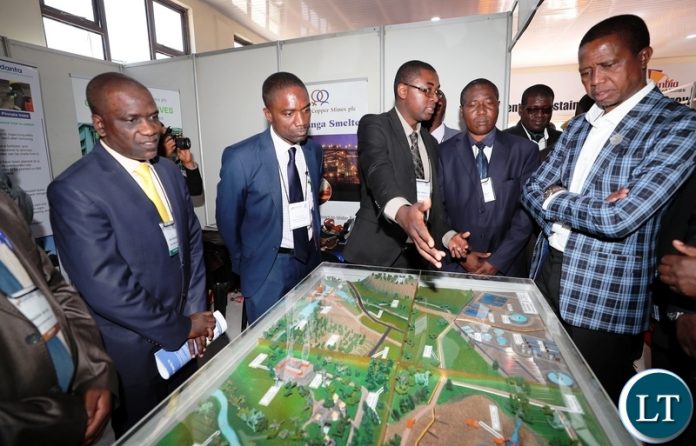 President Edgar Lungu tours KCM Stand at the ongoing CAMNEX Expo in Kitwe on Thursday