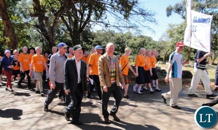 The match past by the participants of June 13th 2018 international Albinism Awareness day (IAAD)with the National theme Zambia for All, Leave no one Behind held at Presidents Park in Kasama
