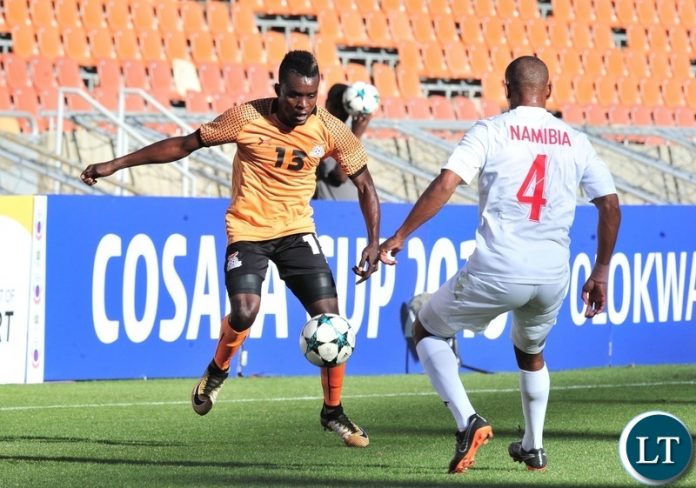 Shemmy Mayembe of Zambia challenged by Welwin Riaan Hannamub of Namibia during the 2018 COSAFA match between Zambia and Namibia at Peter Mokaba Stadium, Polokwane on 02 June 2018 ©Samuel Shivambu/BackpagePixShemmy Mayembe of Zambia challenged by Welwin Riaan Hannamub of Namibia during the 2018 COSAFA match between Zambia and Namibia at Peter Mokaba Stadium, Polokwane on 02 June 2018 ©Samuel Shivambu/BackpagePix