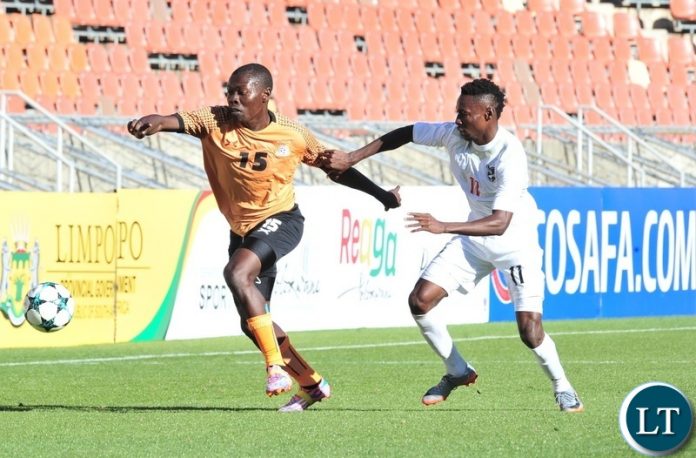Kelvin Mubanga of Zambia challenged by Absalom Imbondi of Namibia during the 2018 COSAFA match between Zambia and Namibia at Peter Mokaba Stadium, Polokwane on 02 June 2018 ©Samuel Shivambu/BackpagePix Kelvin Mubanga of Zambia challenged by Absalom Imbondi of Namibia during the 2018 COSAFA match between Zambia and Namibia at Peter Mokaba Stadium, Polokwane on 02 June 2018 ©Samuel Shivambu/BackpagePix