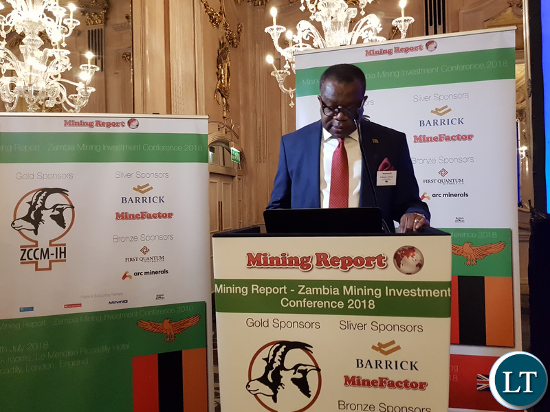 Zambia's High Commissioner to the United Kingdom His Excellency Mr. Muyeba Chikonde officiating at the Zambia Mining and Investment conference 2018.