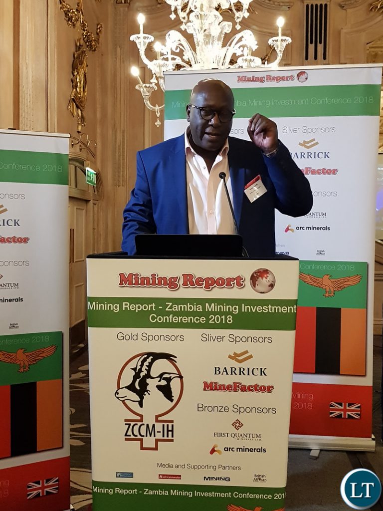 Chief Executive Officer, ZCCM Investments Holdings Dr. Pius Kasolo addressing the Zambia Mining Investment conference 2018