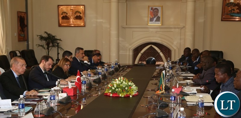 President Edgar Lungu and President of Turkey Recep Erdogan with there delegation during the official talks