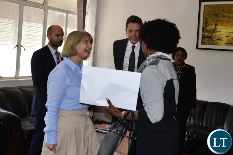 British Minister of State for the Foreign Office and Commonwealth HARRIET BALDWIN MP pays a Courtesy call on Finance Minister margaret Mwanakatwe MP
