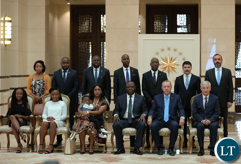 Zambia's Ambassador to the Republic of Turkey, Mr Joseph Chilengi presents letters of credence to Turkish President Recep Tayyip Erdogan at the Presidential Complex