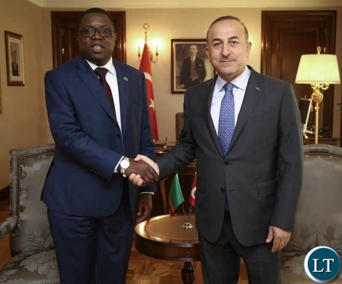 Minister of Foreign Affairs Joseph Malanji during a bilateral meeting with his Turkish counterpart Mevlut Cavusoglu in Ankara yesterday. On the right is Zambia’s Ambassador designate to the Republic of Turkey, Mr Joseph Chilengi and Ministry of Foreign Affairs of the Republic of Turkey, Director General for Africa, Mr Ahmet Riza Demirer