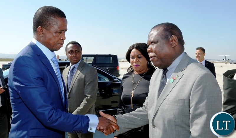 President Edgar Chagwa Lungu (left) bids farewell to Zambia's Ambassador to Turkey Joseph Chilengi (right) before departure at Ankara Esenboga Airport in Turkey on Tuesday, July 10,2018. President Lungu was in Ankara,Turkey for the inauguration of the Turkish President Recep Tayyip Erdo?an. PICTURE BY SALIM HENRY/STATE HOUSE ©2018