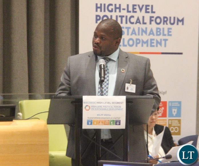 Minister of National Development Planning, Honourable Alexander Chiteme addressing Member States at the ongoing United Nations (UN) High Level Political Forum (HLPF) on Sustainable Development themed: “Transformation towards sustainable and resilient societies.” Picture courtesy of Zambia Mission/WALLEN SIMWAKA Minister of National Development Planning, Honourable Alexander Chiteme addressing Member States at the ongoing United Nations (UN) High Level Political Forum (HLPF) on Sustainable Development themed: “Transformation towards sustainable and resilient societies.” Picture courtesy of Zambia Mission/WALLEN SIMWAKA