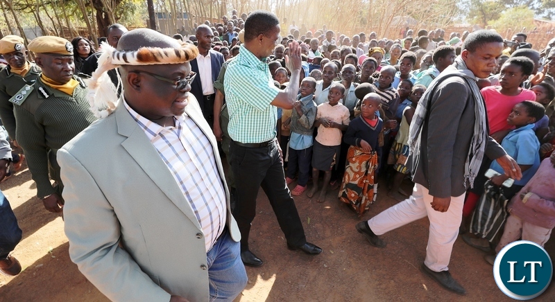 President Edgar Lungu with Chief Madzimawe at the chiefdom GBV Secretariat in Kasenengwa District in Eastern Province on Friday