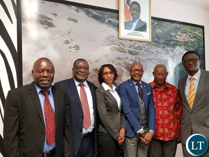 The Zambia Delegation of Dr Alfred Suman Dr John S. Kachimba, Dr Henry Musenge, Mr. Filipo Zulu and Ms. Atridah Mulonga. with Ambassador Mukwita