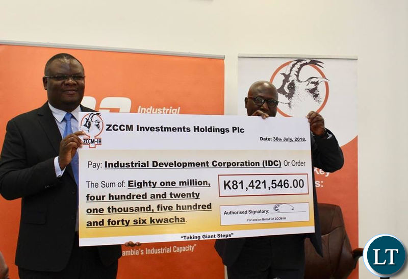 IDC Group Chief Executive Officer Mr Mateyo Kalubawith ZCCM-IH Chief Executive Officer Dr Pius Kasolo