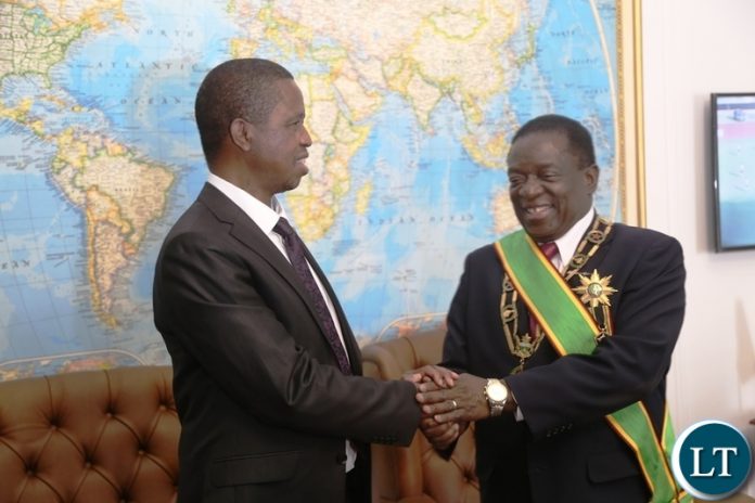 President Edgar Lungu congratulates President Emmerson Mnangagwa shortly after his inauguration ceremony President Edgar Lungu congratulates President Emmerson Mnangagwa shortly after his inauguration ceremony