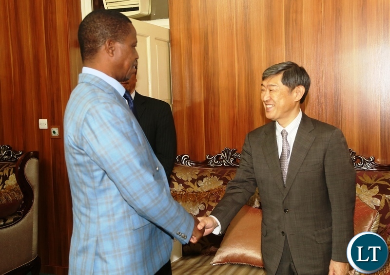 President Edgar Lungu welcomes Japan International Cooperation Agency (JICA) President Dr. Shinichi Kitaoka during the courtesy call at State House