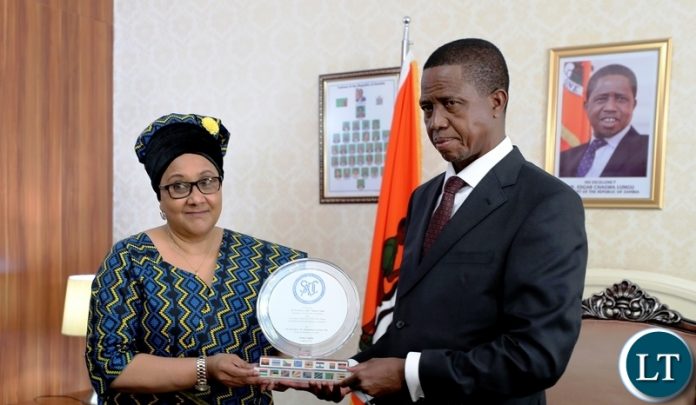 President Edgar Chagwa Lungu posing for a photograph with SADC Executive Secretary, Dr Stergomena Lawrence Tax after a meeting at State House on Friday, August 3,2018 . The President is the incoming Chairman for the SADC Organ Troika on Politics, Security and Defence. PICTURE BY EDDIE MWANALEZA/STATE HOUSE ©2018 President Edgar Chagwa Lungu posing for a photograph with SADC Executive Secretary, Dr Stergomena Lawrence Tax after a meeting at State House on Friday, August 3,2018 . The President is the incoming Chairman for the SADC Organ Troika on Politics, Security and Defence. PICTURE BY EDDIE MWANALEZA/STATE HOUSE ©2018