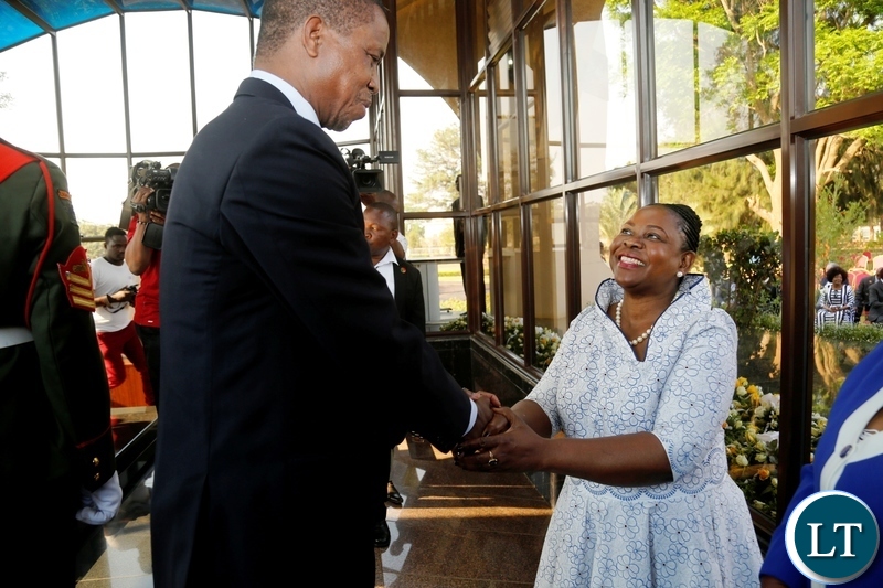 President Edgar Chagwa Lungu (left) comforts Former First Lady Dr. Maureen Kakubo Mwanawasa during the tenth Memorial Service of her husband and third Republican President Levy Patrick Mwanawasa at Embassy Memorial Park on Sunday, August 19, 2018. PICTURE BY SALIM HENRY/STATE HOUSE ©2018