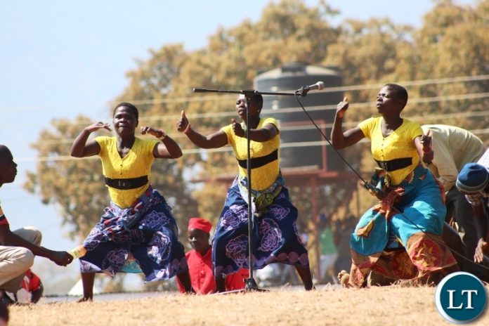 WOMEN from Malawi dance Chitsamba, during this year’s Kulamba traditional ceremony held at Mkaika in Katete on Saturday. PICTURE BY STEPHEN MUKOBEKO/ZANIS