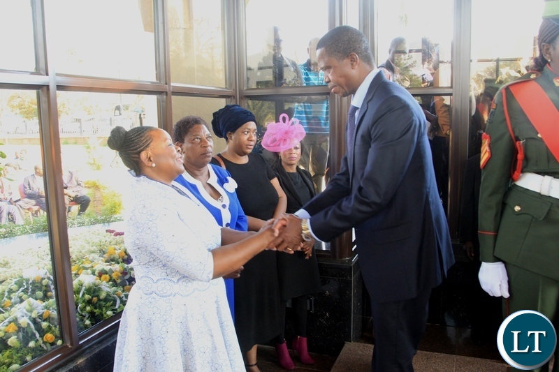 President Edgar Lungu bids farewell to Former First Lady Maureen Mwanawasa after laying a wreath on the grave of the late 3rd Republican President His Excellency Dr Levy Patrick Mwanawasa at Memorial Park