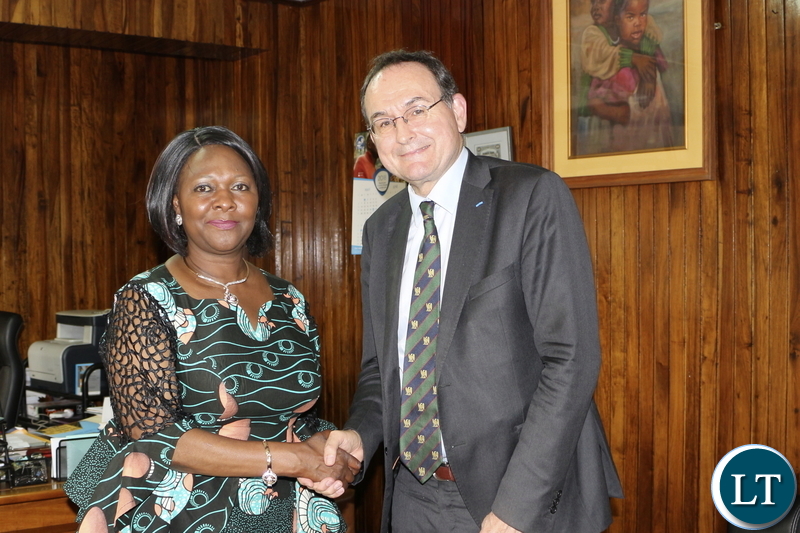 MINISTER OF FINANCE MARGARET MWANAKATWE with Ambassador of France to Zambia SYLVAIN BERGER