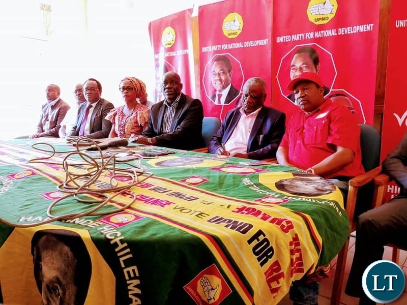 PF Secretary General Davies Mwila speaking during a joint media briefing with the UPND leadership at the UPND Secretariat