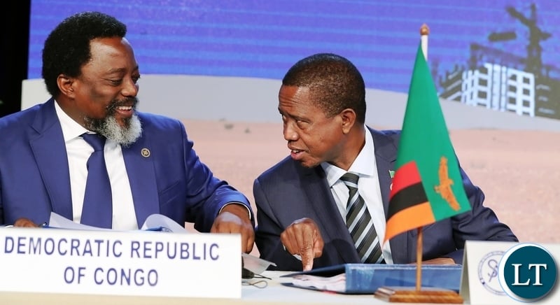 President Edgar Lungu with President Joseph Kabila during the Closing ceremony of SADC Summit in Namibia