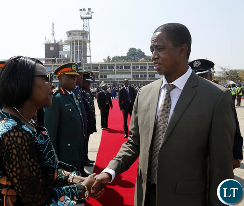 President Lungu with for Finance Minister, Margaret Mwanakatwe before departure to Namibia